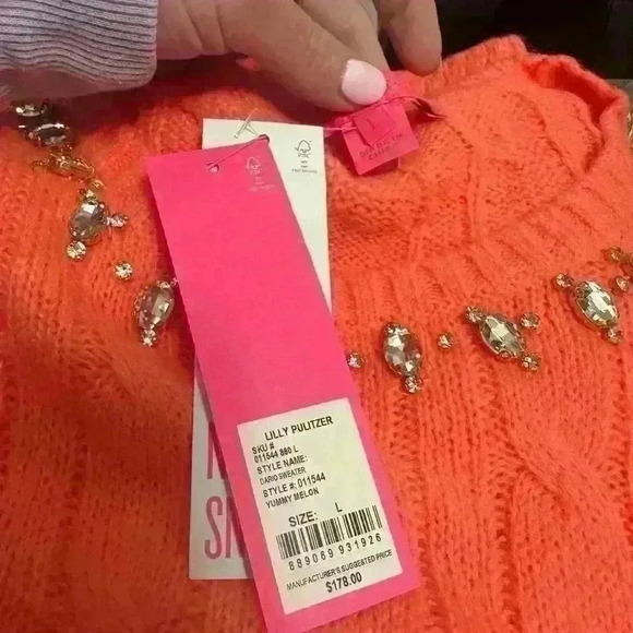 NWT Large Dario sweater in Yummy Melon w/rhinestone accents Item# 7T - Picture 5 of 10